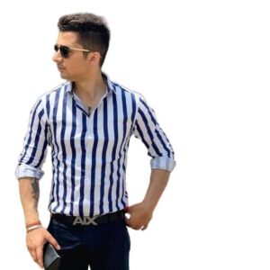 Classic Navy & White Vertical Stripe Shirt