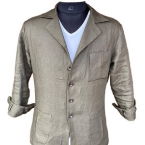 Olive Green Casual Linen Shirt Jacket