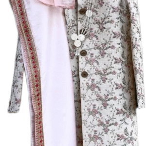 Ivory Floral Print Sherwani Set