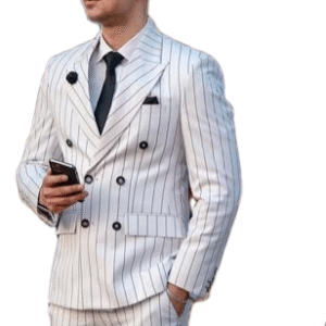 The Dapper Pinstripe Double-Breasted White Suit