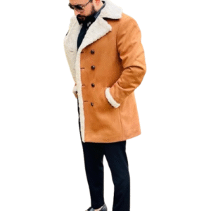 men's light grey peacoat or double-breasted jacket.