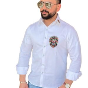 White Embroidered Lion Crest Shirt – Royal Edition