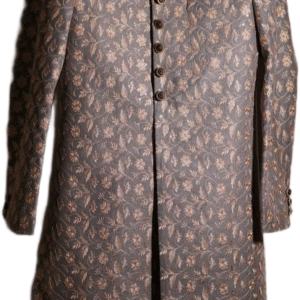 Charcoal Grey Floral Brocade Sherwani