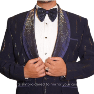 Formal dark blue tuxedo jacket