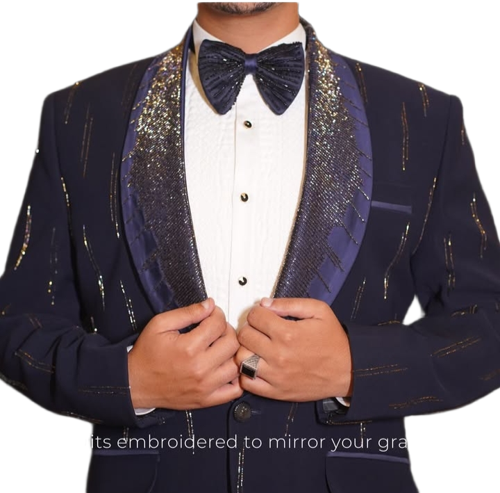 Formal dark blue tuxedo jacket