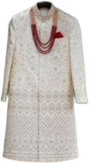 Ivory & Red Accented Sherwani Set