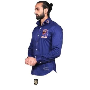 Deep royal blue long-sleeved collared shirt