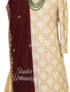 Cream & Maroon Regal Sherwani Set