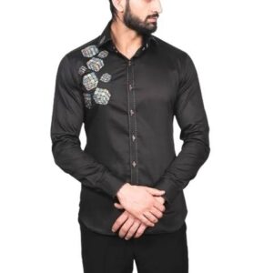 black long-sleeved shirt featuring a unique embroidered design