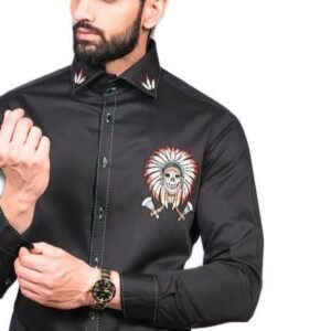 black long-sleeved collared shirt