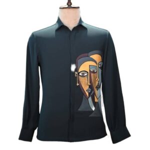 Abstract Art Face Printed Shirt – Olive Green Edition