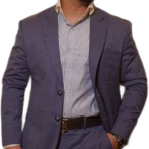 Smart lavender two-piece suit paired with a striped shirt — a perfect blend of casual elegance and modern sophistication for office wear or semi-formal occasions.