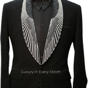 Striking and elaborately designed black suit jacket